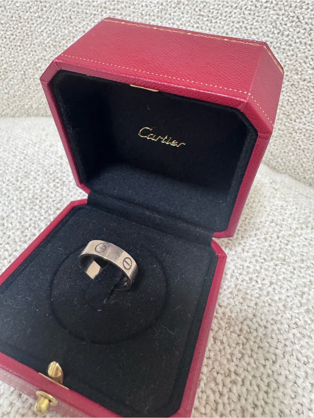 Cartier Love Ring In White Gold With Red Presentation Box